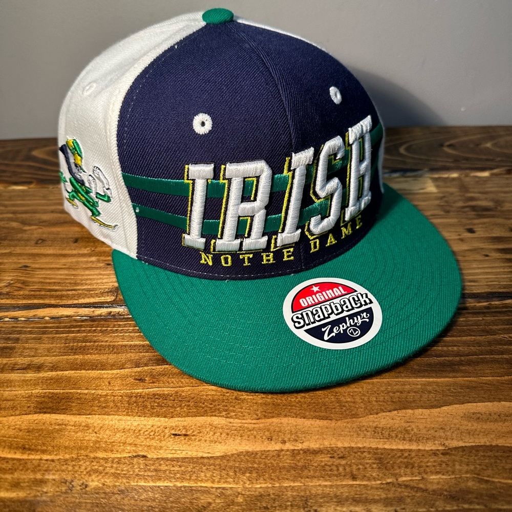 Zephyr Irish Notre Dame Cap Navy Green Embroidery Adjustable Snapback Hat